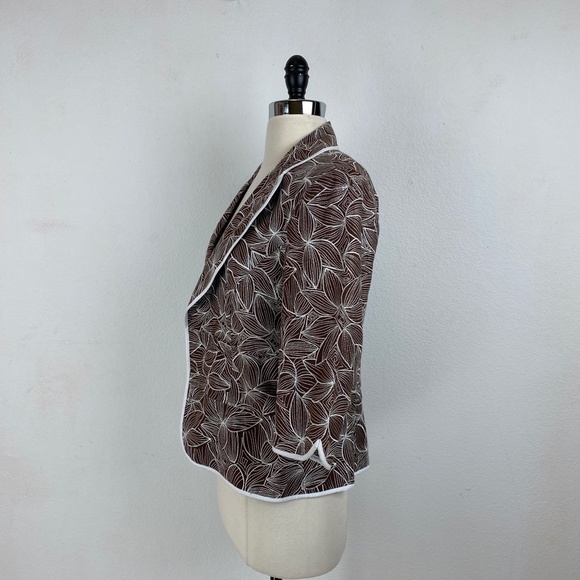 Nygard Linen Brown White Embroidered Blazer Jacket 12P Lined Hooks 3/4 Sleeves - Picture 5 of 8